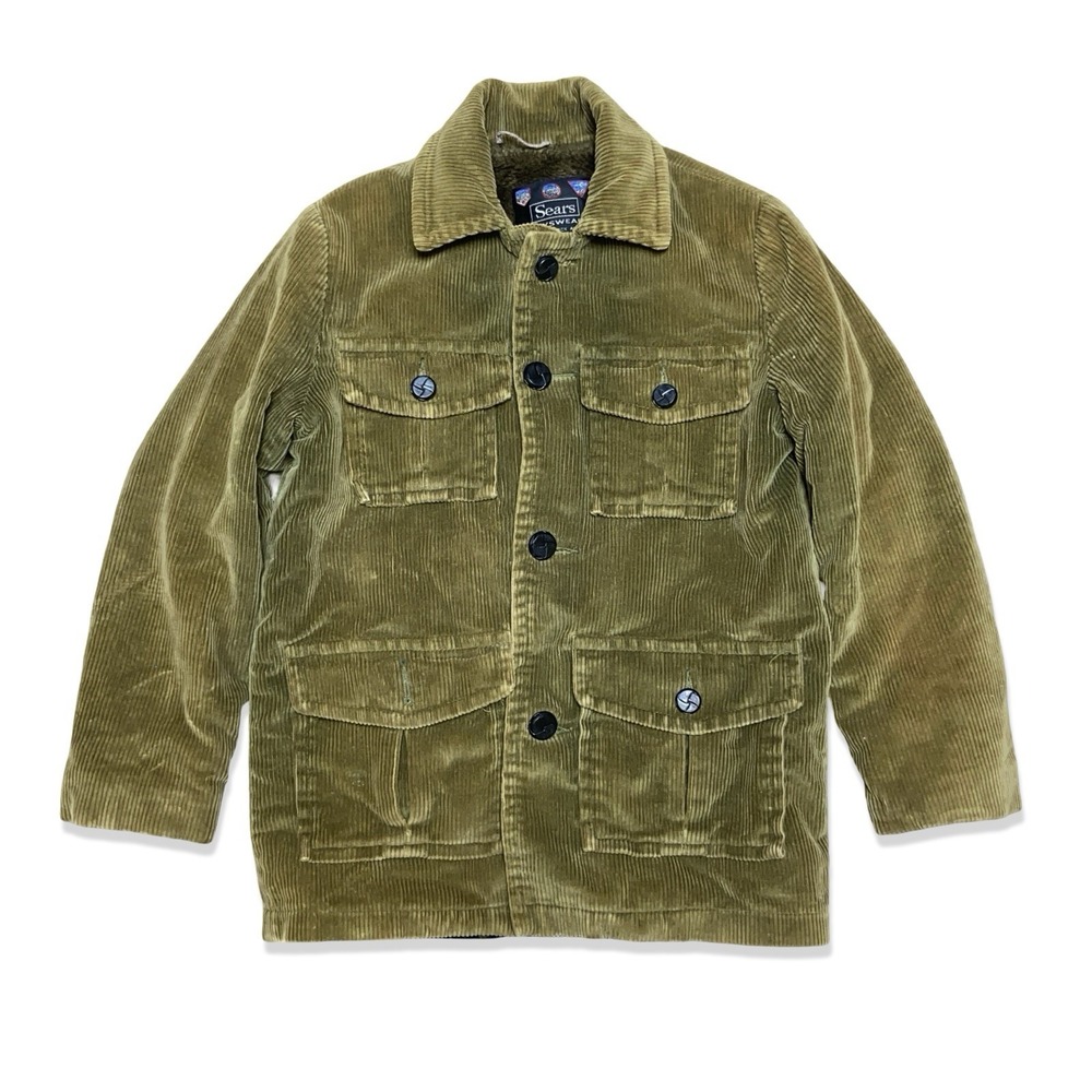 Vintage 70s 80s Sears Boyswear Corduroy Ranch Jacket Green Size 10 Boys